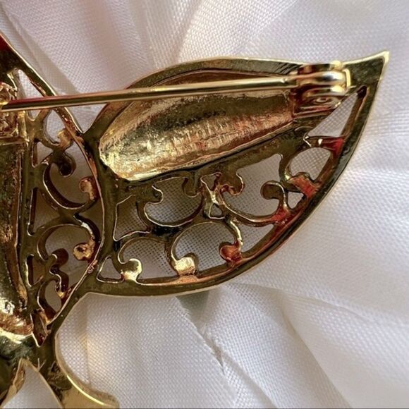 Vintage Gold Tone Boho Retro Dual Leaf Brooch Size 1.5” - Picture 5 of 10
